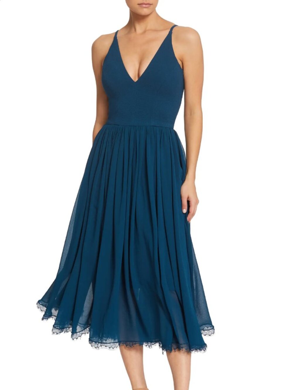 Dress the Population Alicia Mixed Media Midi Dress – Peacock Blue, M